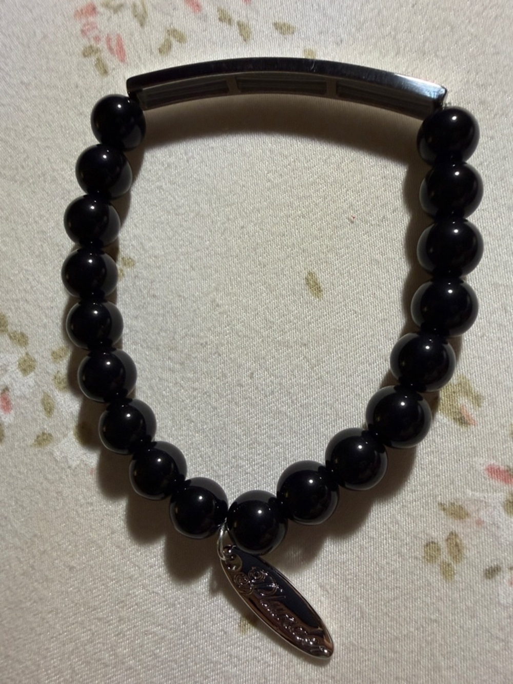 Plunder Black Beaded Stretch Bracelet with Silver Bar - Picture 2 of 4
